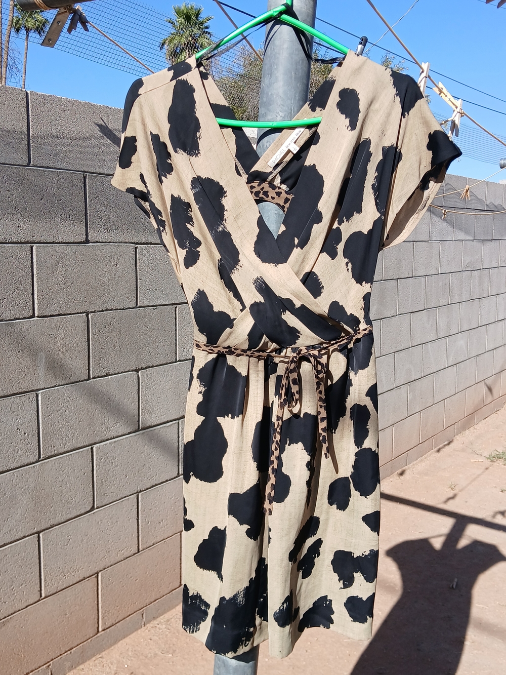 Macy's Beige and Black Animal Print Wrap Dress